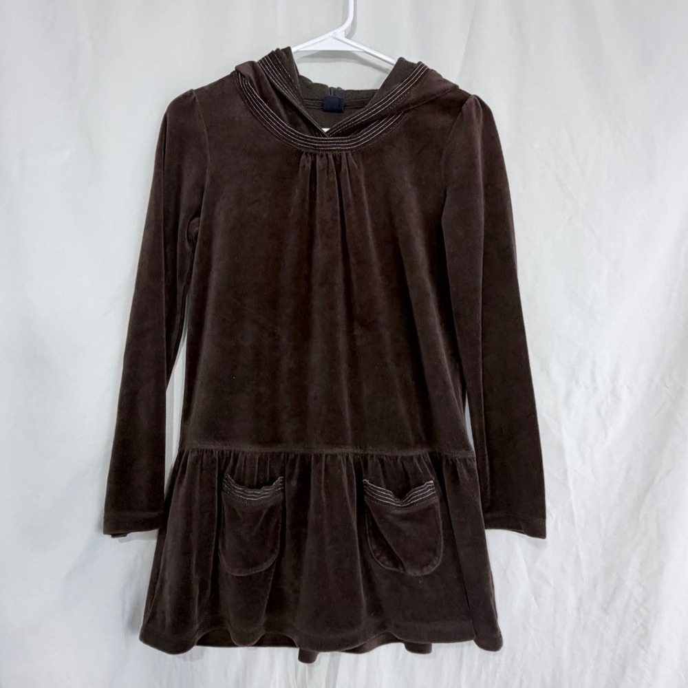 Gap Kids Brown Velour Dress Hooded Long Sleeve Pockets Girls
